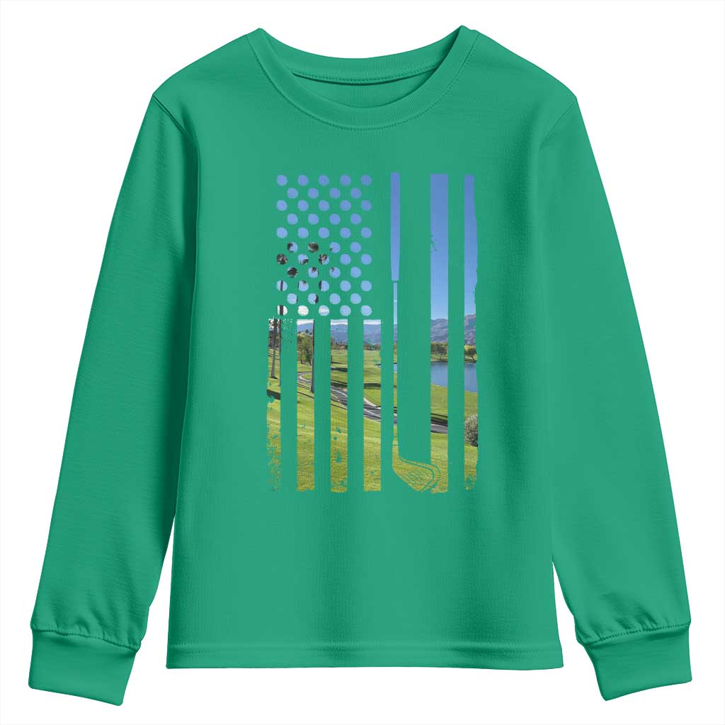American Flag Golf Youth Sweatshirt Golfer Funny Golf Club Golfing