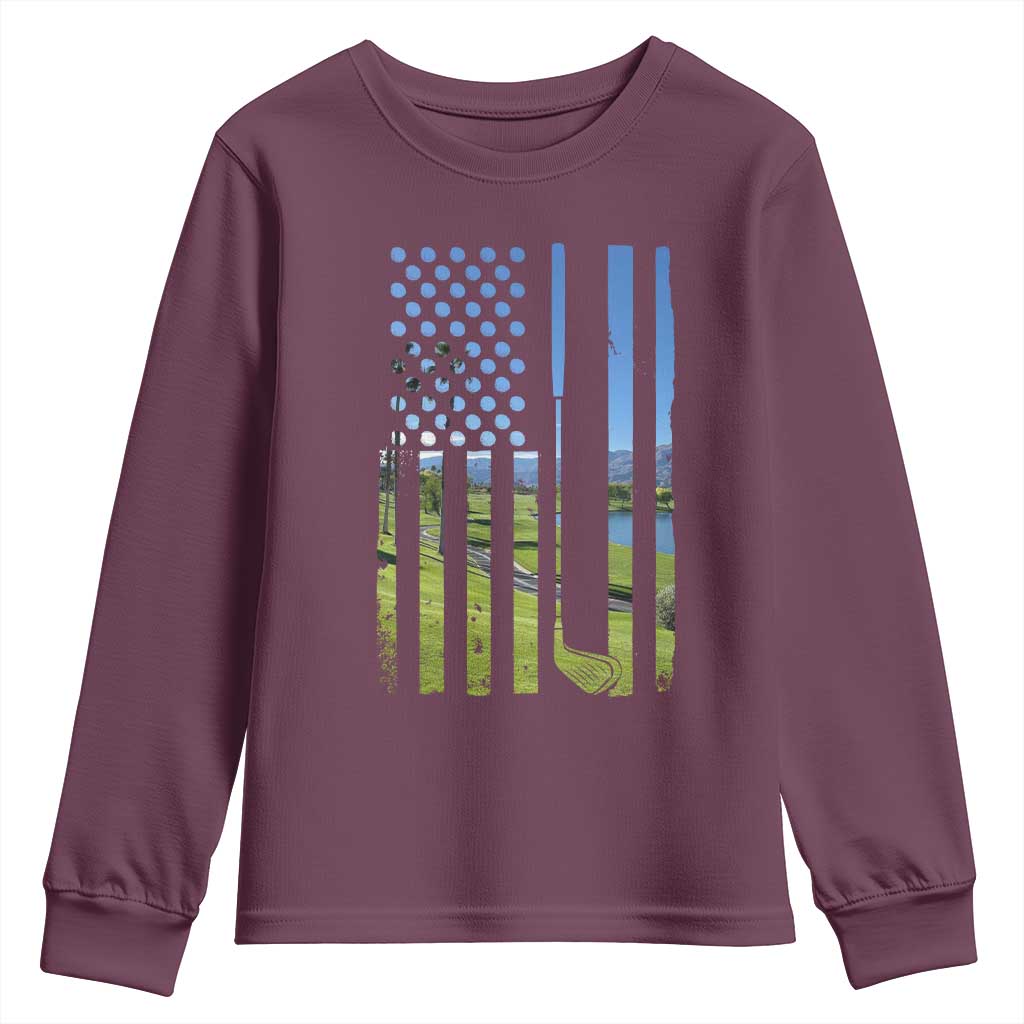 American Flag Golf Youth Sweatshirt Golfer Funny Golf Club Golfing