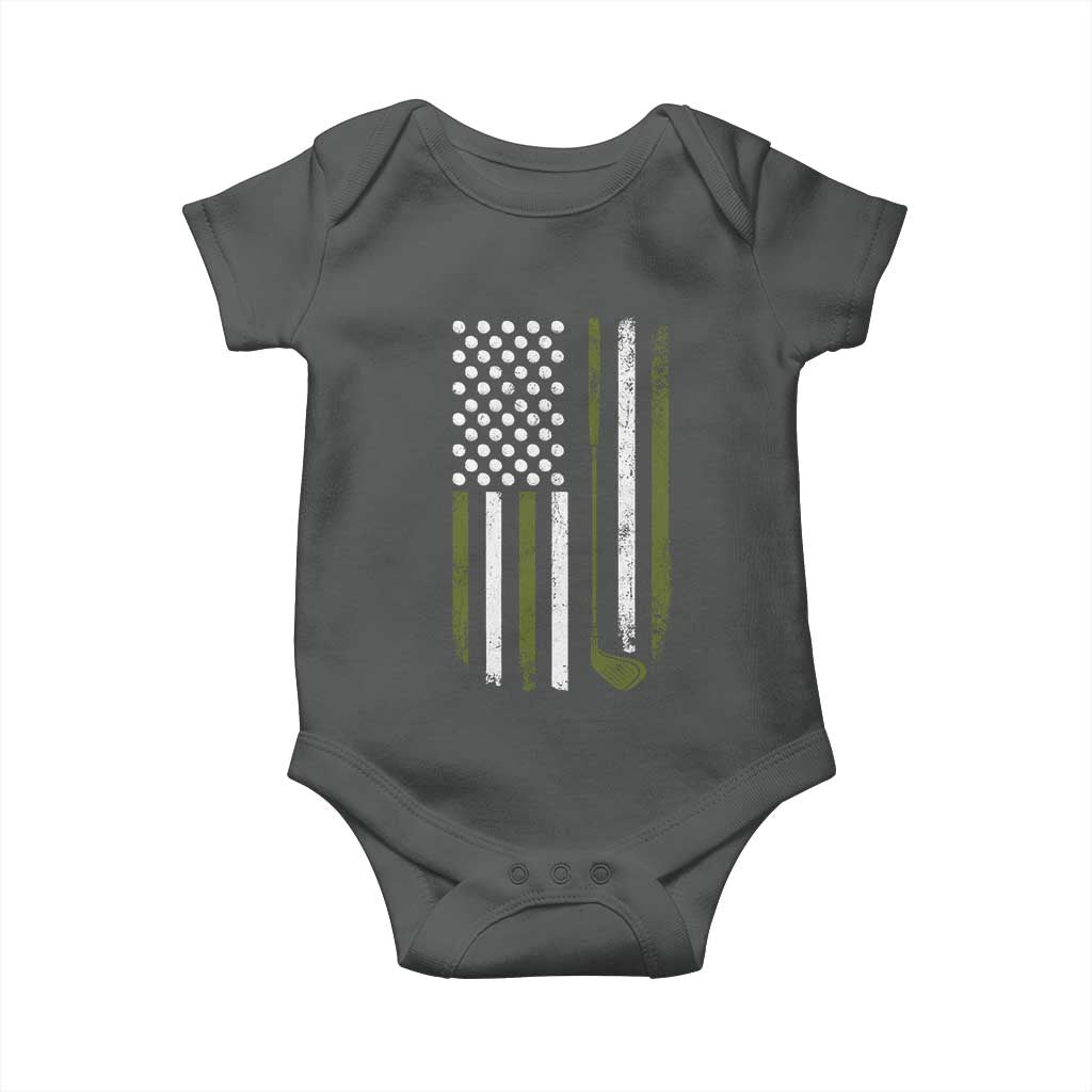 Retro American Flag Golf Baby Onesie Golfer Funny Golf Club Golfing