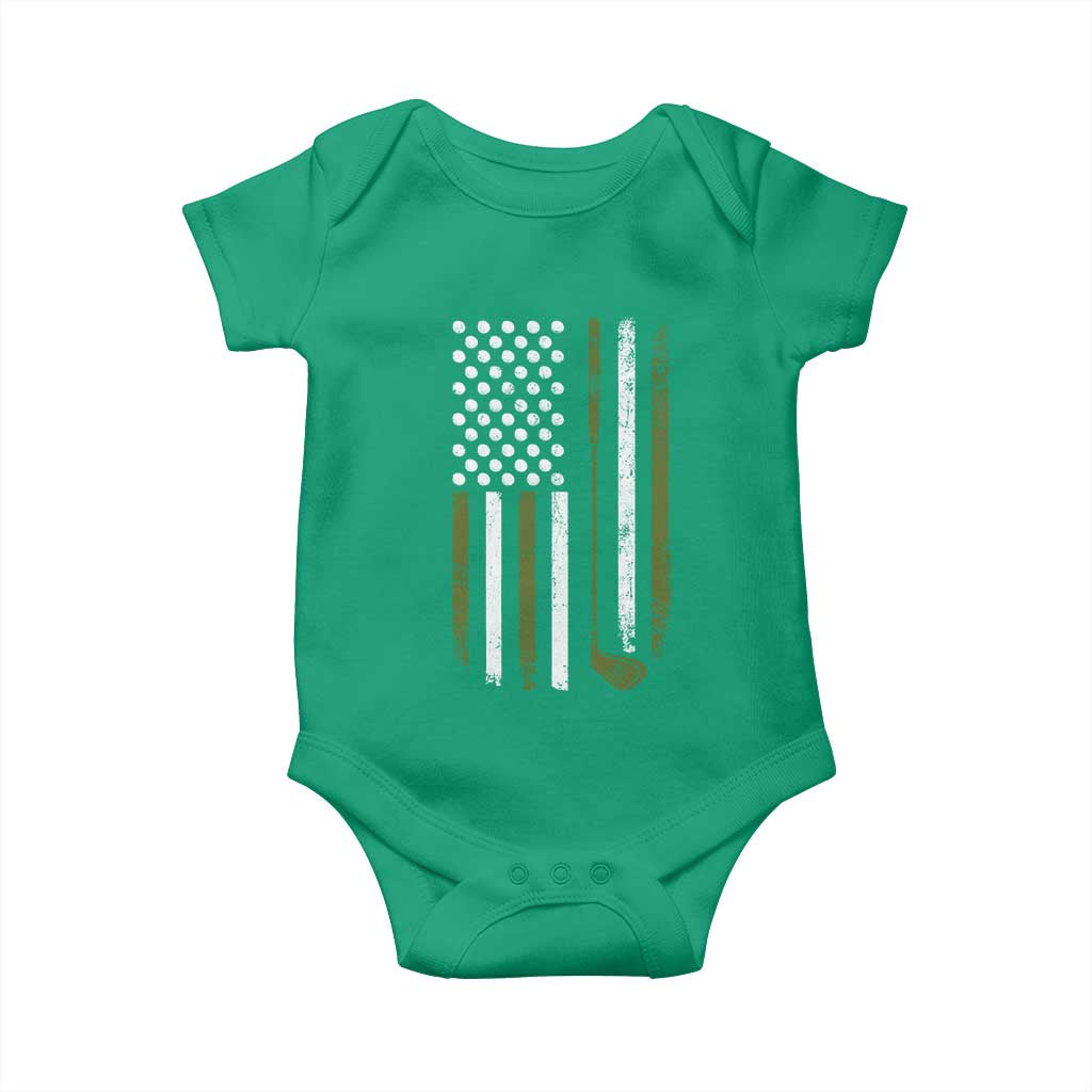 Retro American Flag Golf Baby Onesie Golfer Funny Golf Club Golfing
