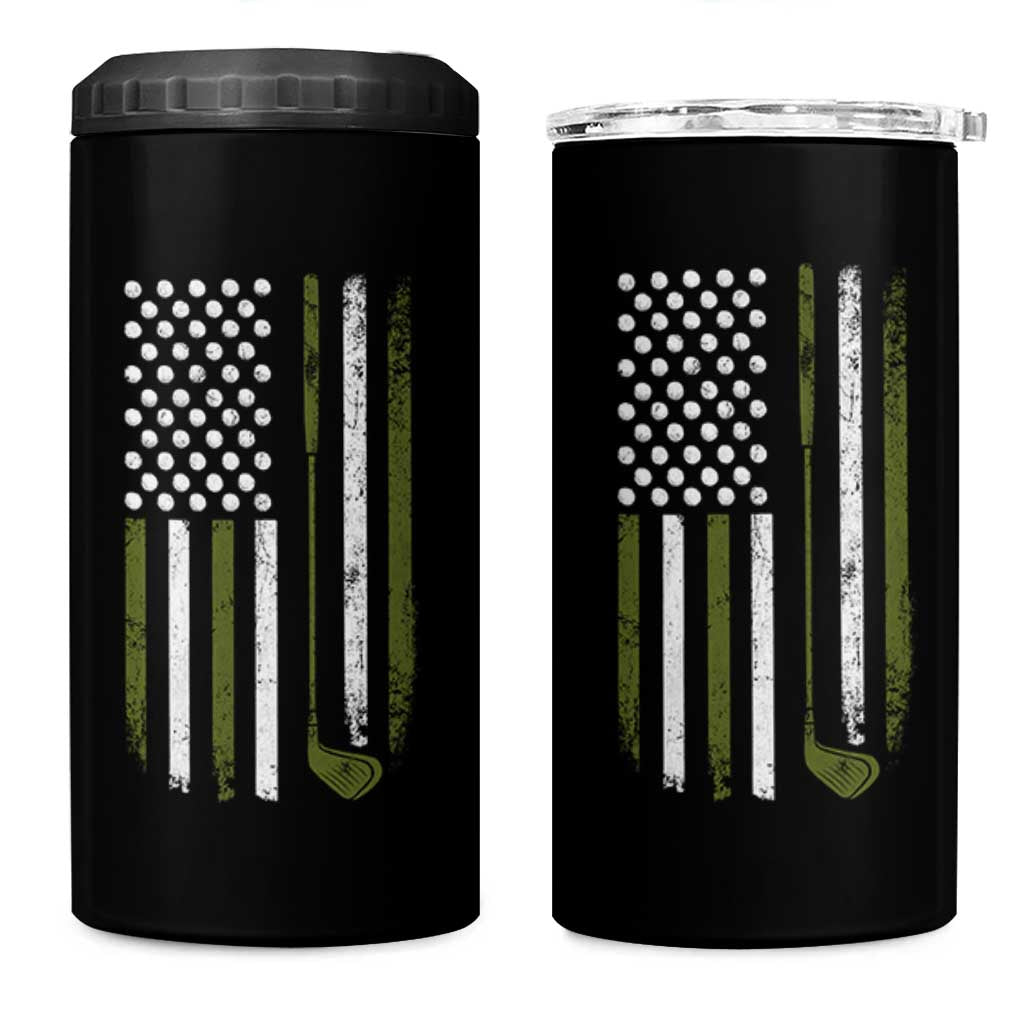 Retro American Flag Golf 4 in 1 Can Cooler Tumbler Golfer Funny Golf Club Golfing