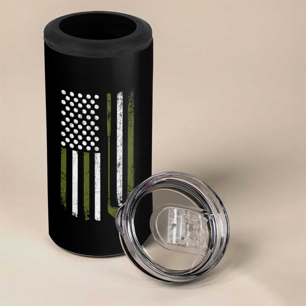 Retro American Flag Golf 4 in 1 Can Cooler Tumbler Golfer Funny Golf Club Golfing