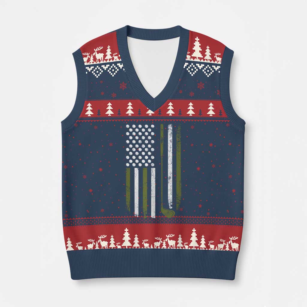 Retro American Flag Golf V-Neck Knit Sweater Vest Golfer Funny Golf Club Golfing