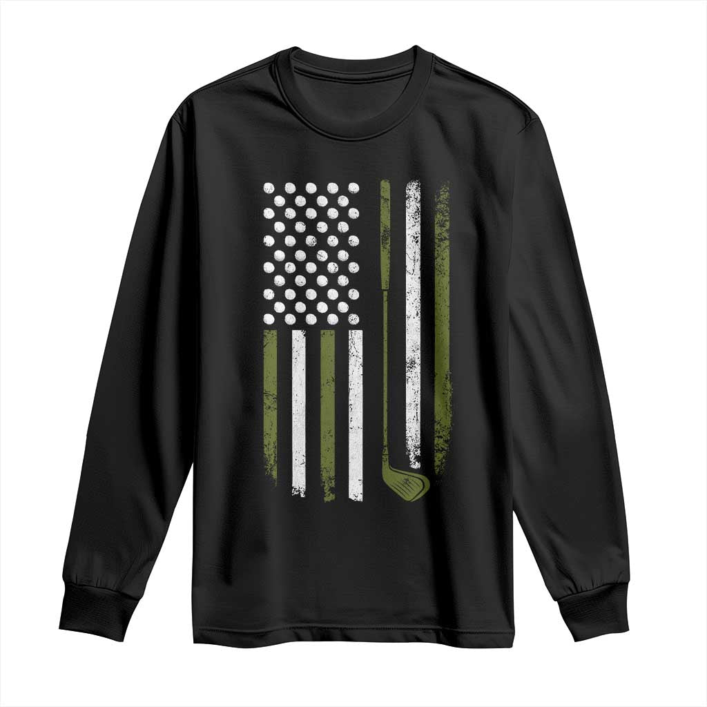 Retro American Flag Golf Long Sleeve Shirt Golfer Funny Golf Club Golfing