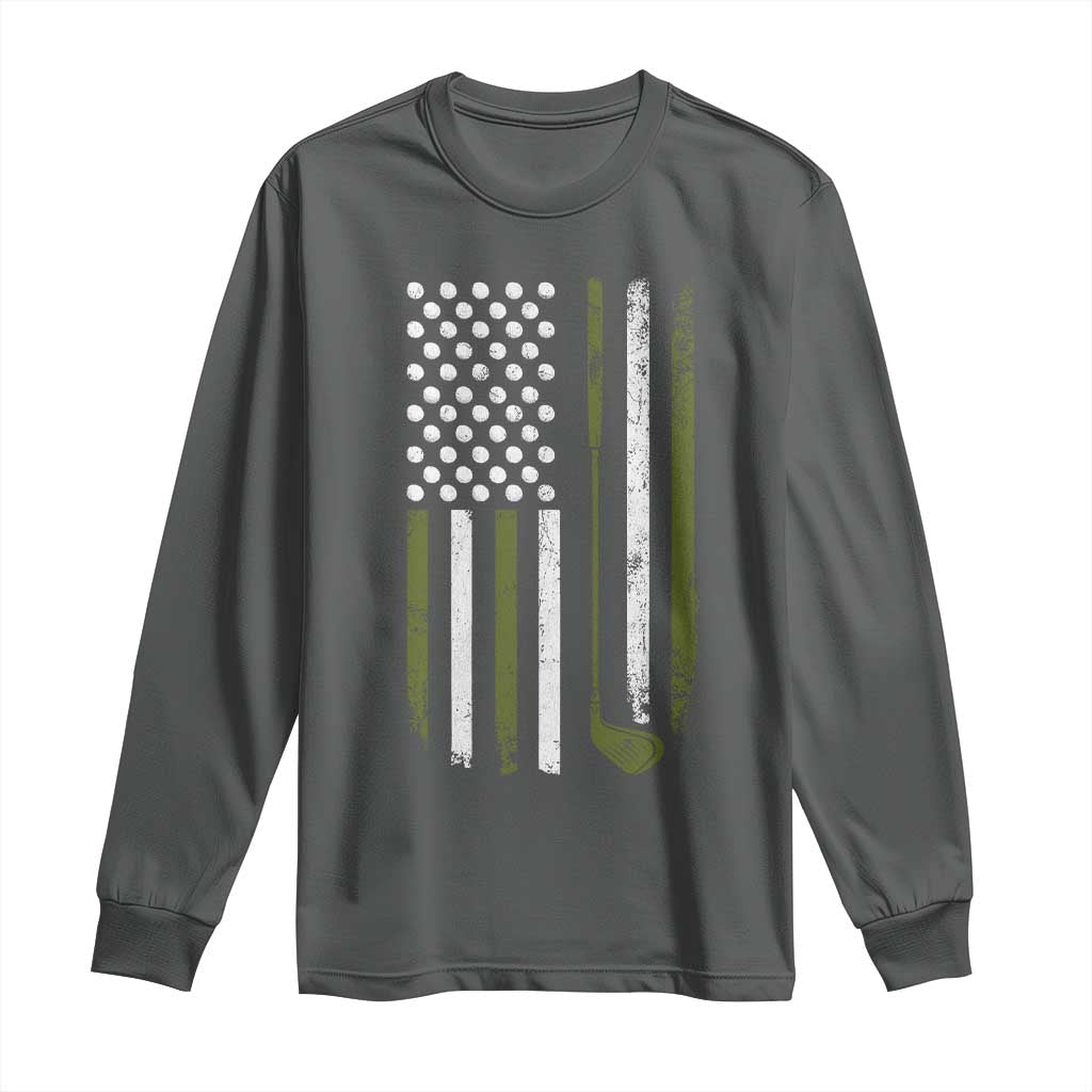 Retro American Flag Golf Long Sleeve Shirt Golfer Funny Golf Club Golfing