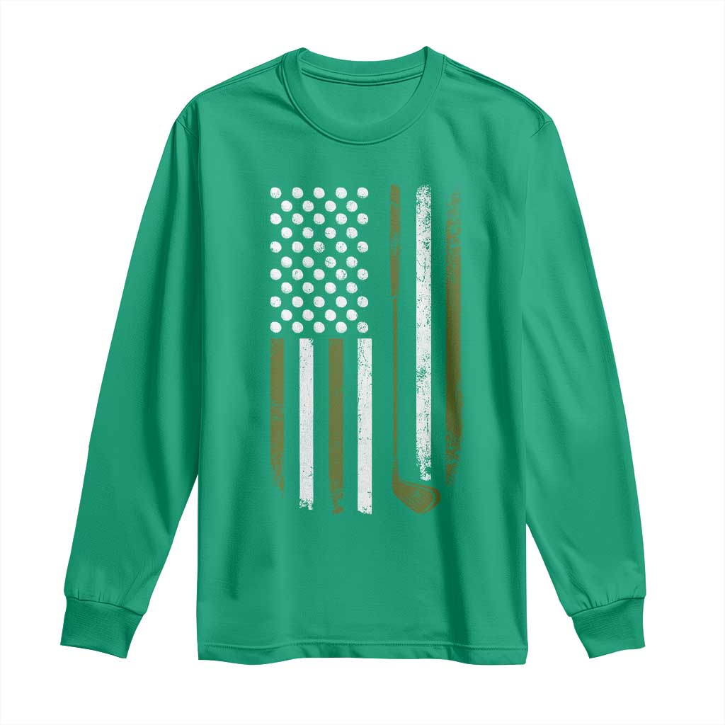Retro American Flag Golf Long Sleeve Shirt Golfer Funny Golf Club Golfing