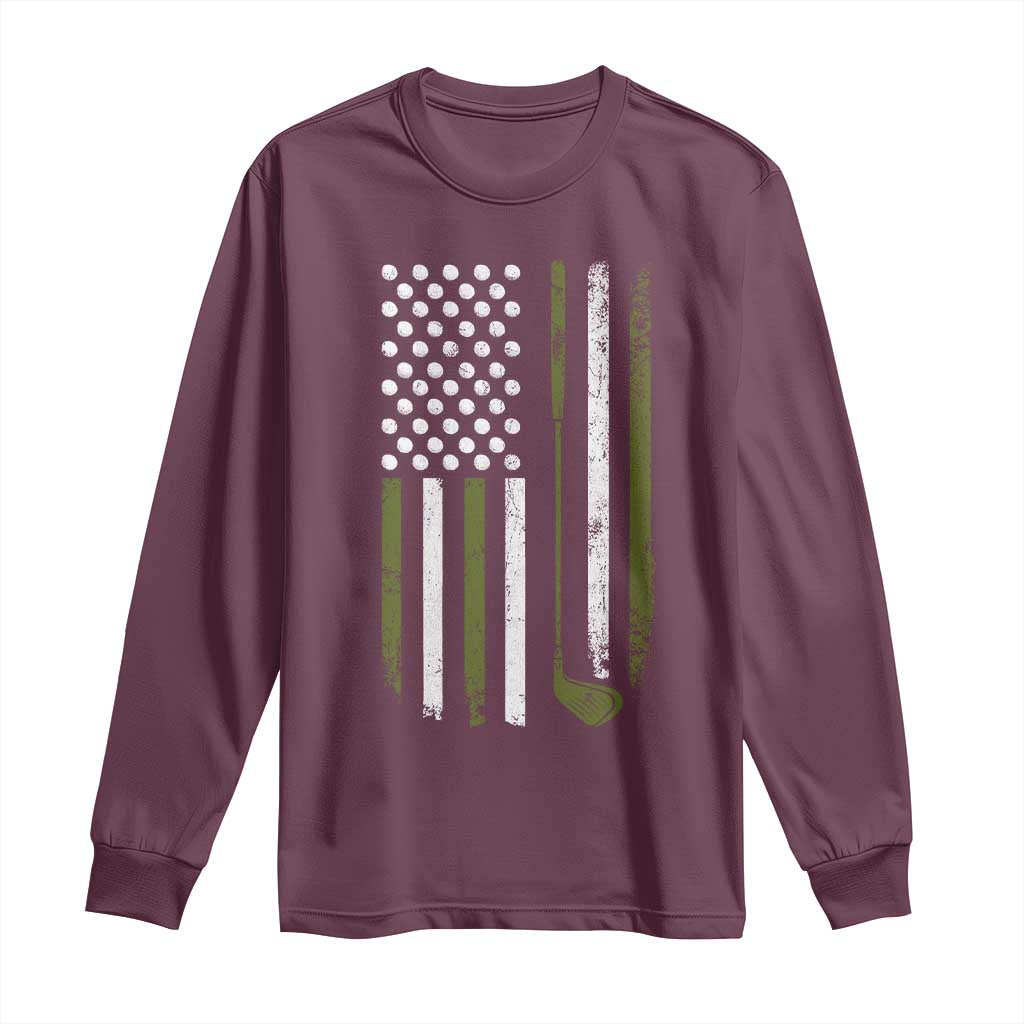 Retro American Flag Golf Long Sleeve Shirt Golfer Funny Golf Club Golfing