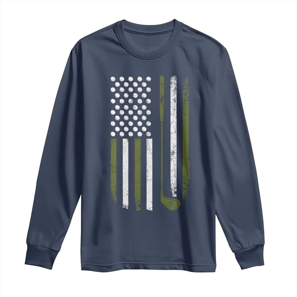 Retro American Flag Golf Long Sleeve Shirt Golfer Funny Golf Club Golfing