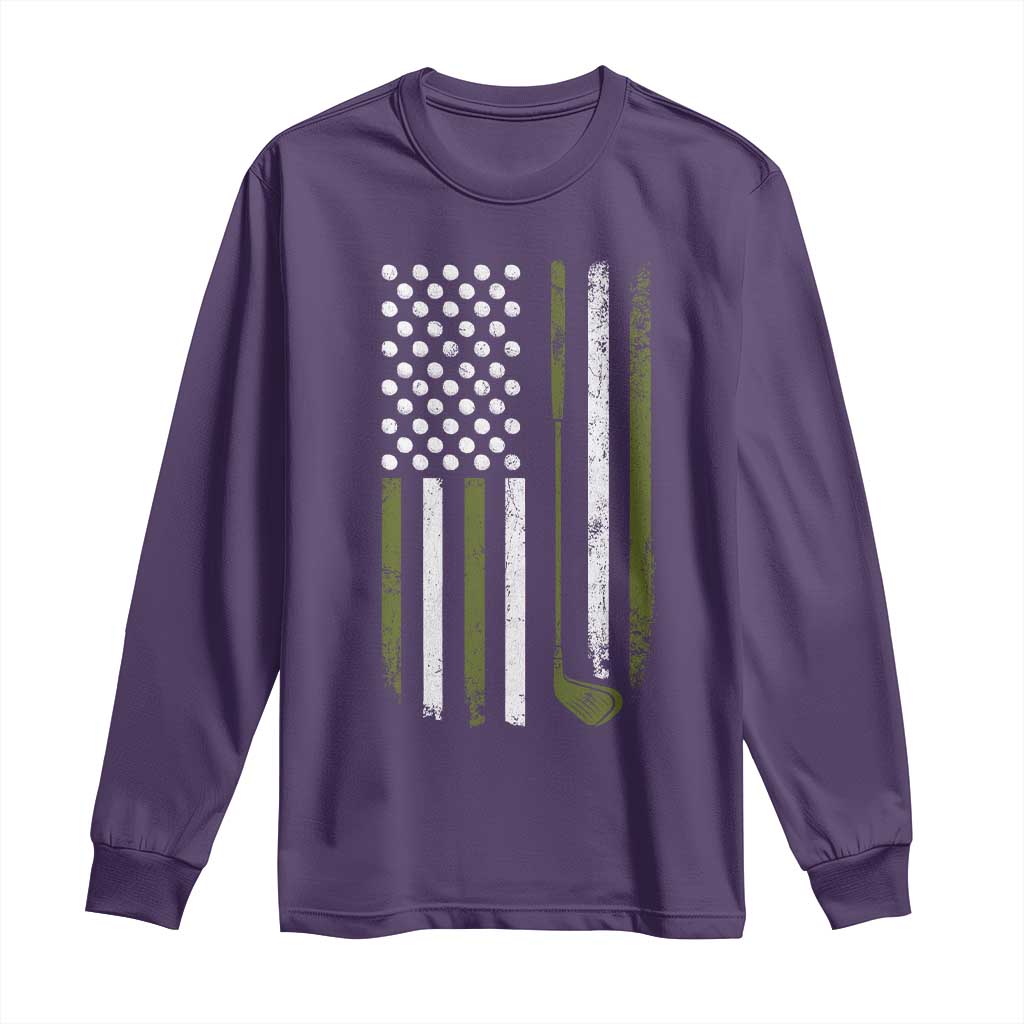 Retro American Flag Golf Long Sleeve Shirt Golfer Funny Golf Club Golfing