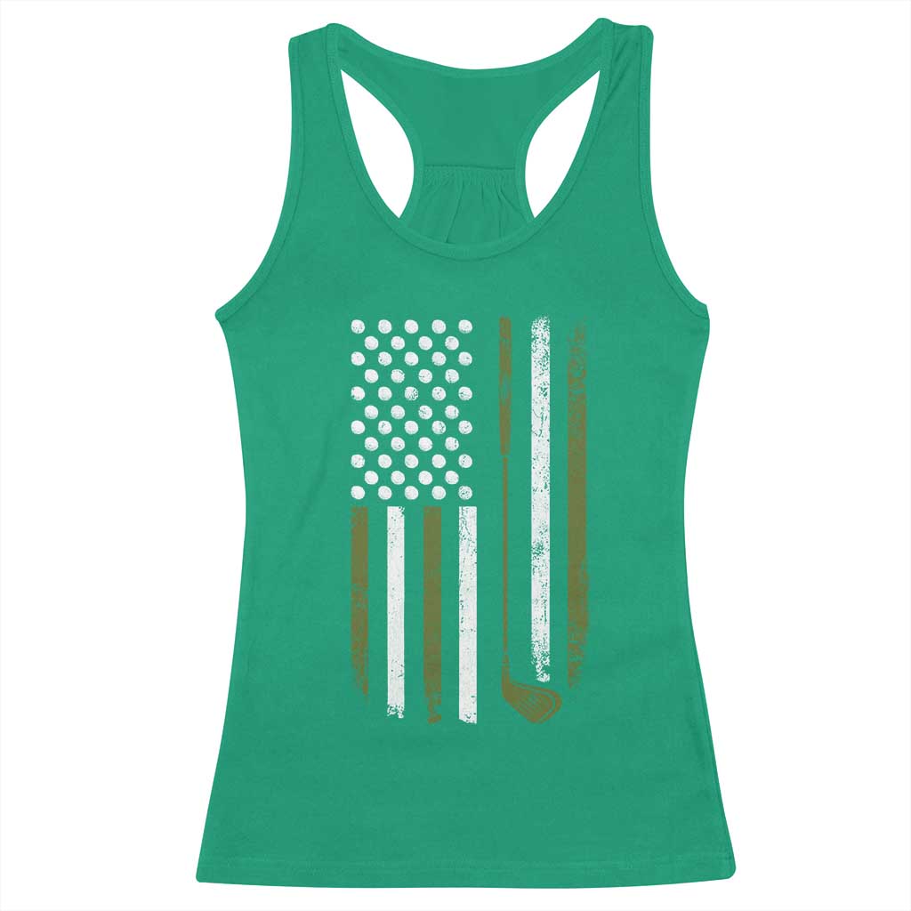 Retro American Flag Golf Racerback Tank Top Golfer Funny Golf Club Golfing