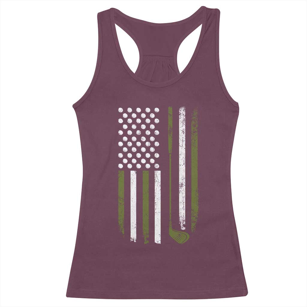 Retro American Flag Golf Racerback Tank Top Golfer Funny Golf Club Golfing