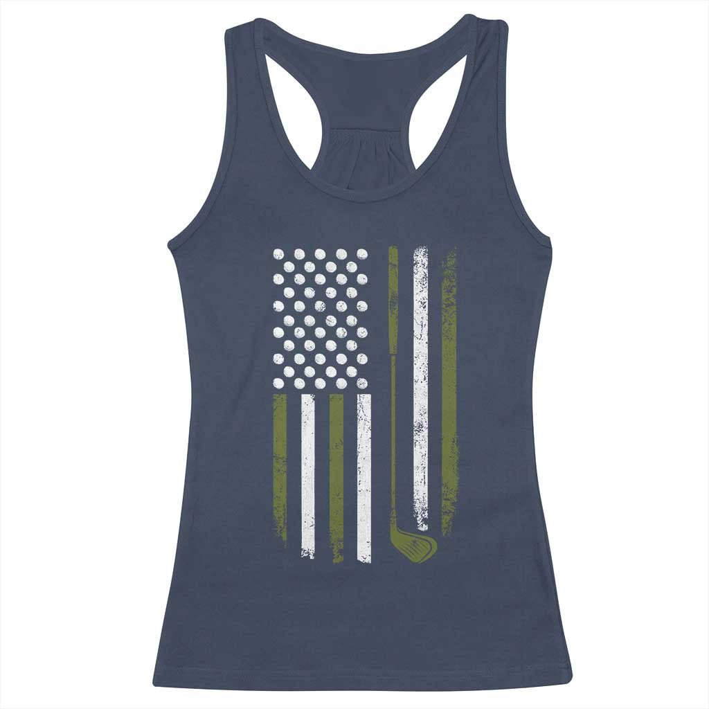 Retro American Flag Golf Racerback Tank Top Golfer Funny Golf Club Golfing