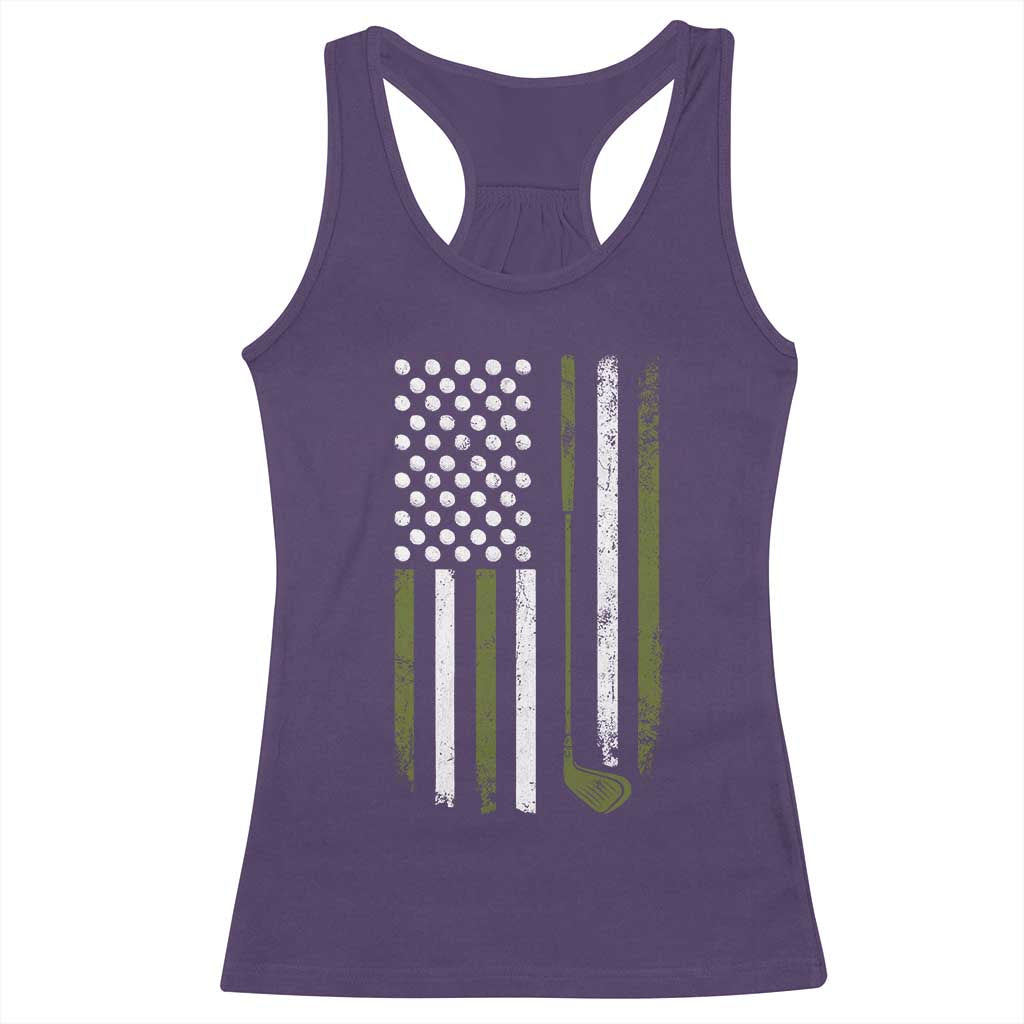 Retro American Flag Golf Racerback Tank Top Golfer Funny Golf Club Golfing