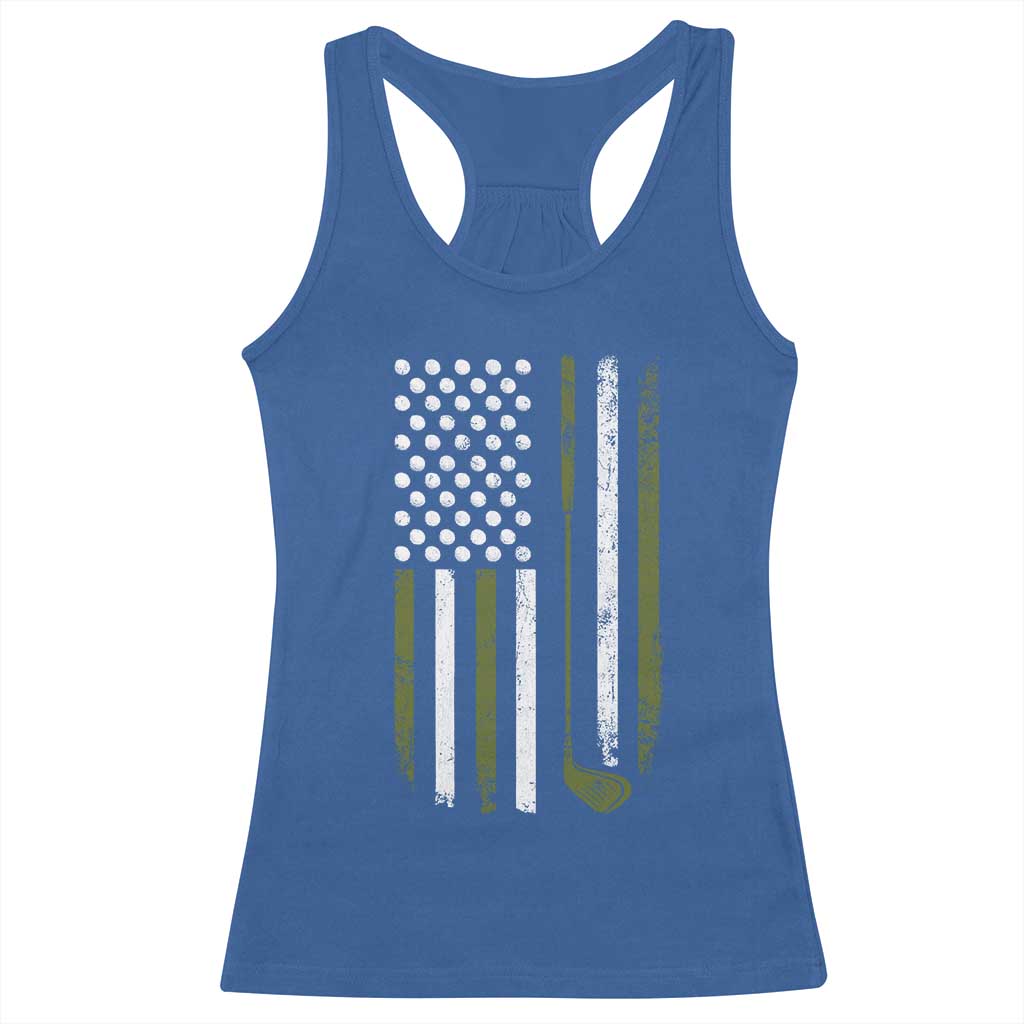 Retro American Flag Golf Racerback Tank Top Golfer Funny Golf Club Golfing