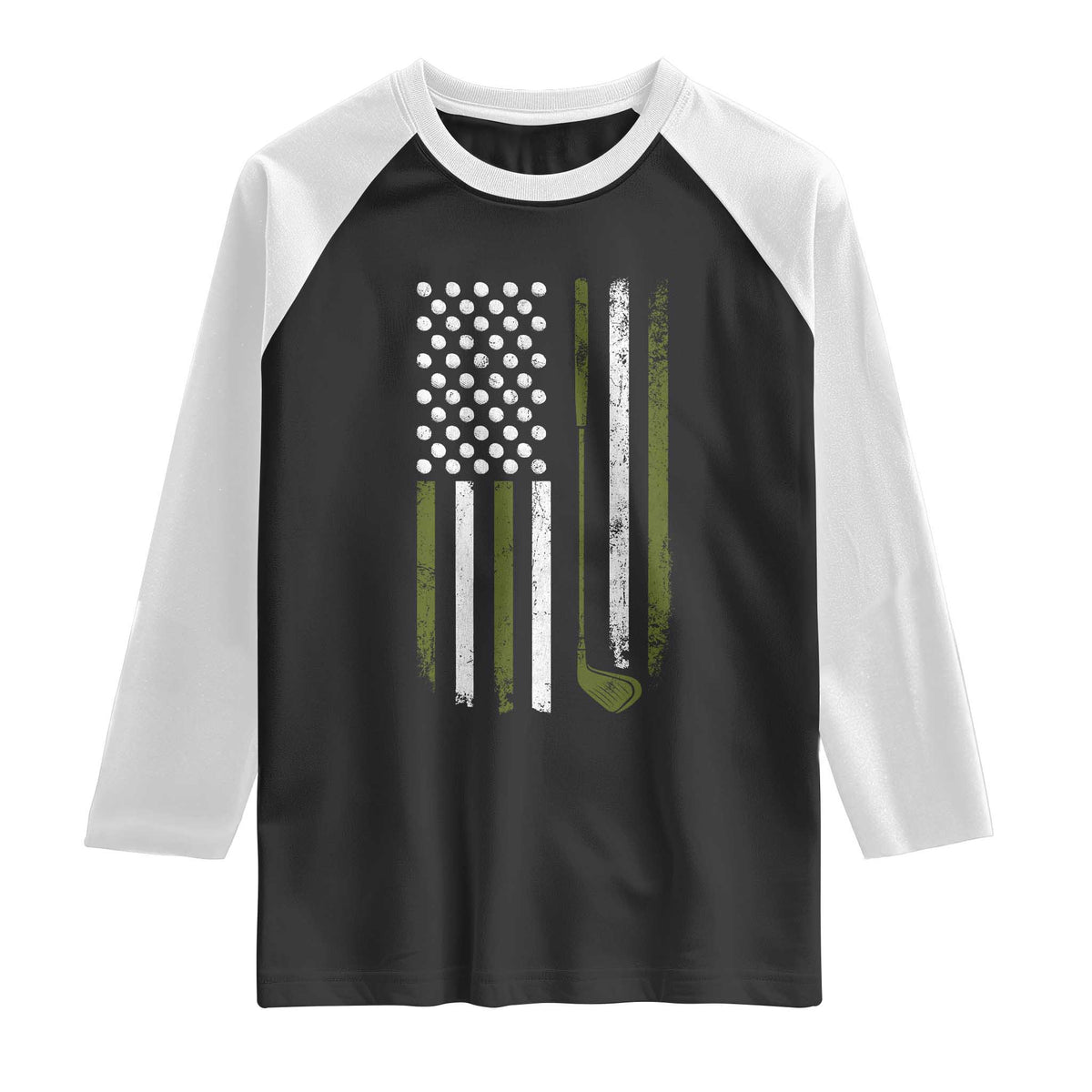 Retro American Flag Golf Raglan Shirt Golfer Funny Golf Club Golfing