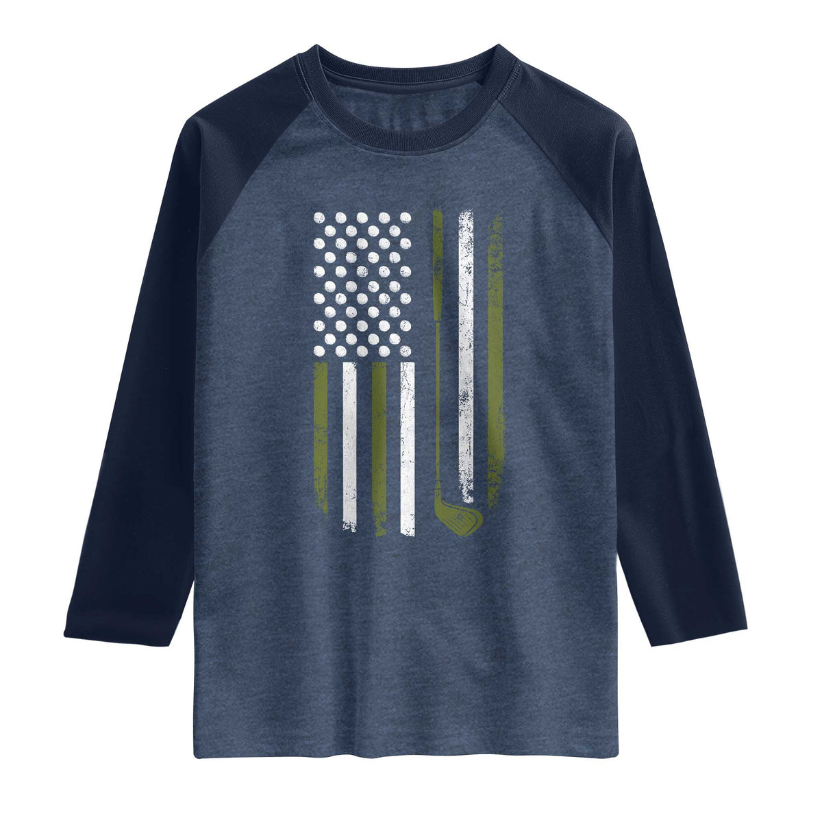 Retro American Flag Golf Raglan Shirt Golfer Funny Golf Club Golfing