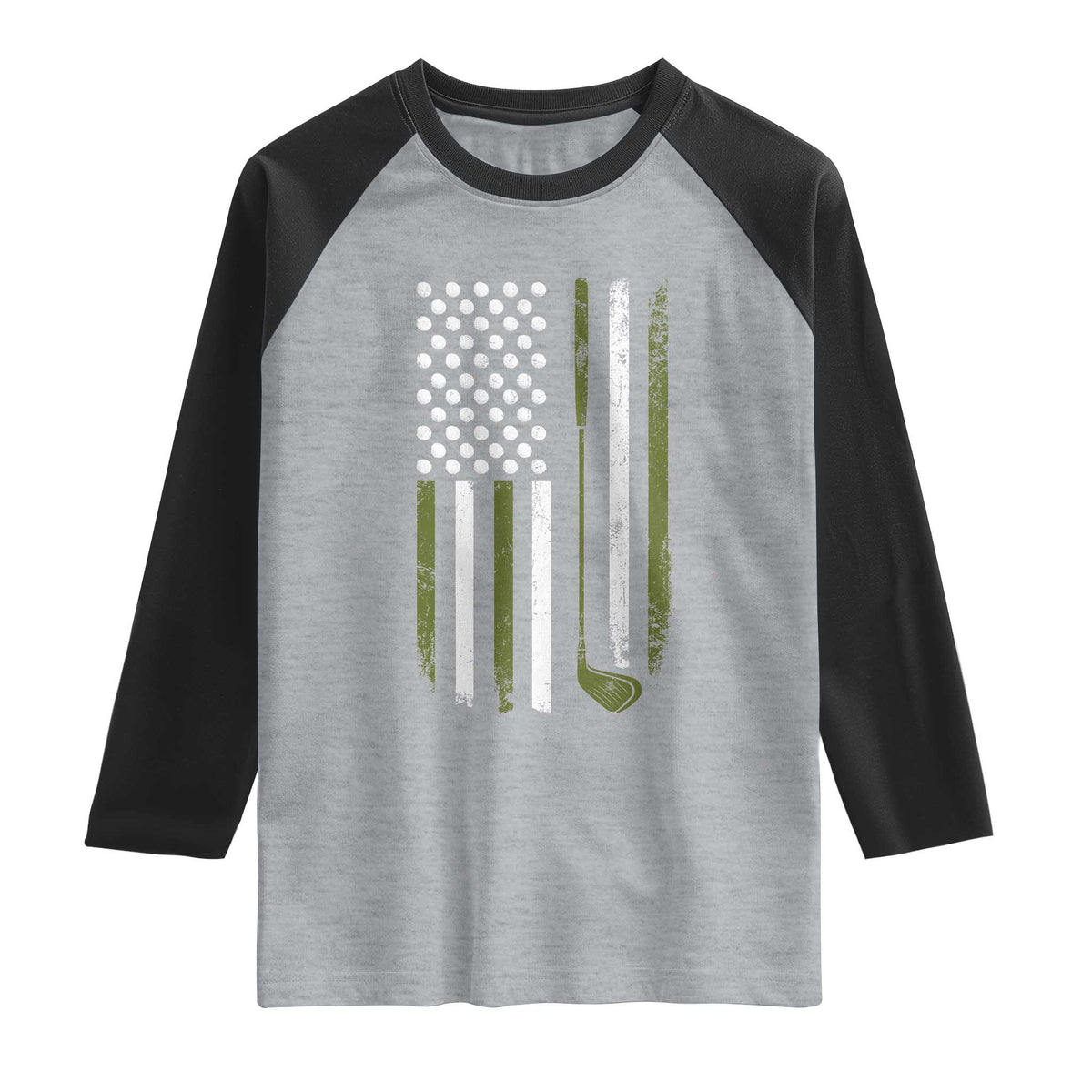 Retro American Flag Golf Raglan Shirt Golfer Funny Golf Club Golfing