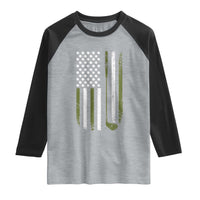 Retro American Flag Golf Raglan Shirt Golfer Funny Golf Club Golfing