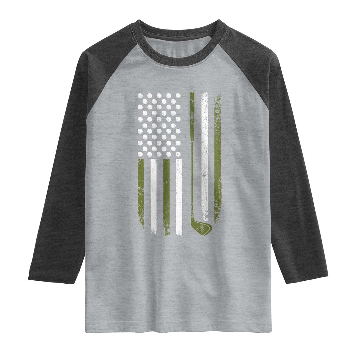 Retro American Flag Golf Raglan Shirt Golfer Funny Golf Club Golfing