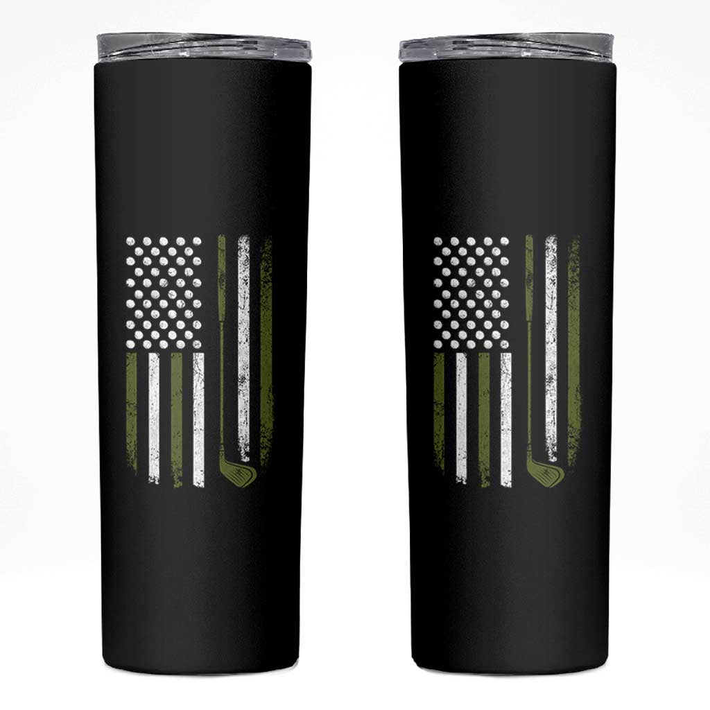 Retro American Flag Golf Skinny Tumbler Golfer Funny Golf Club Golfing