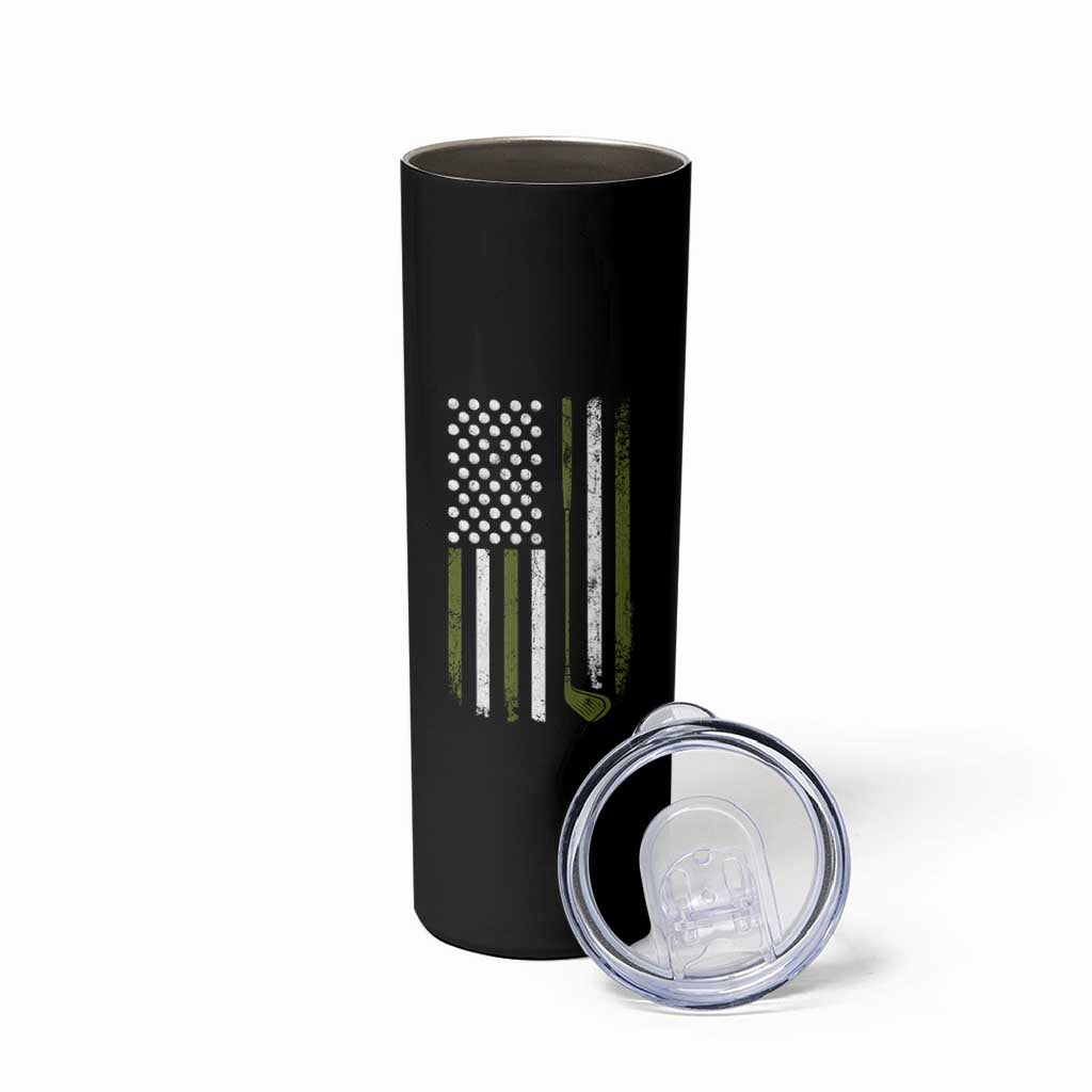 Retro American Flag Golf Skinny Tumbler Golfer Funny Golf Club Golfing