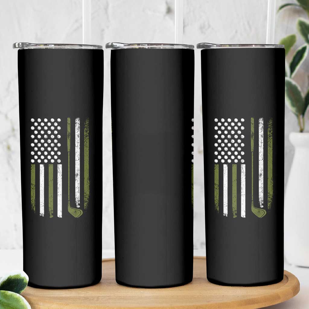 Retro American Flag Golf Skinny Tumbler Golfer Funny Golf Club Golfing
