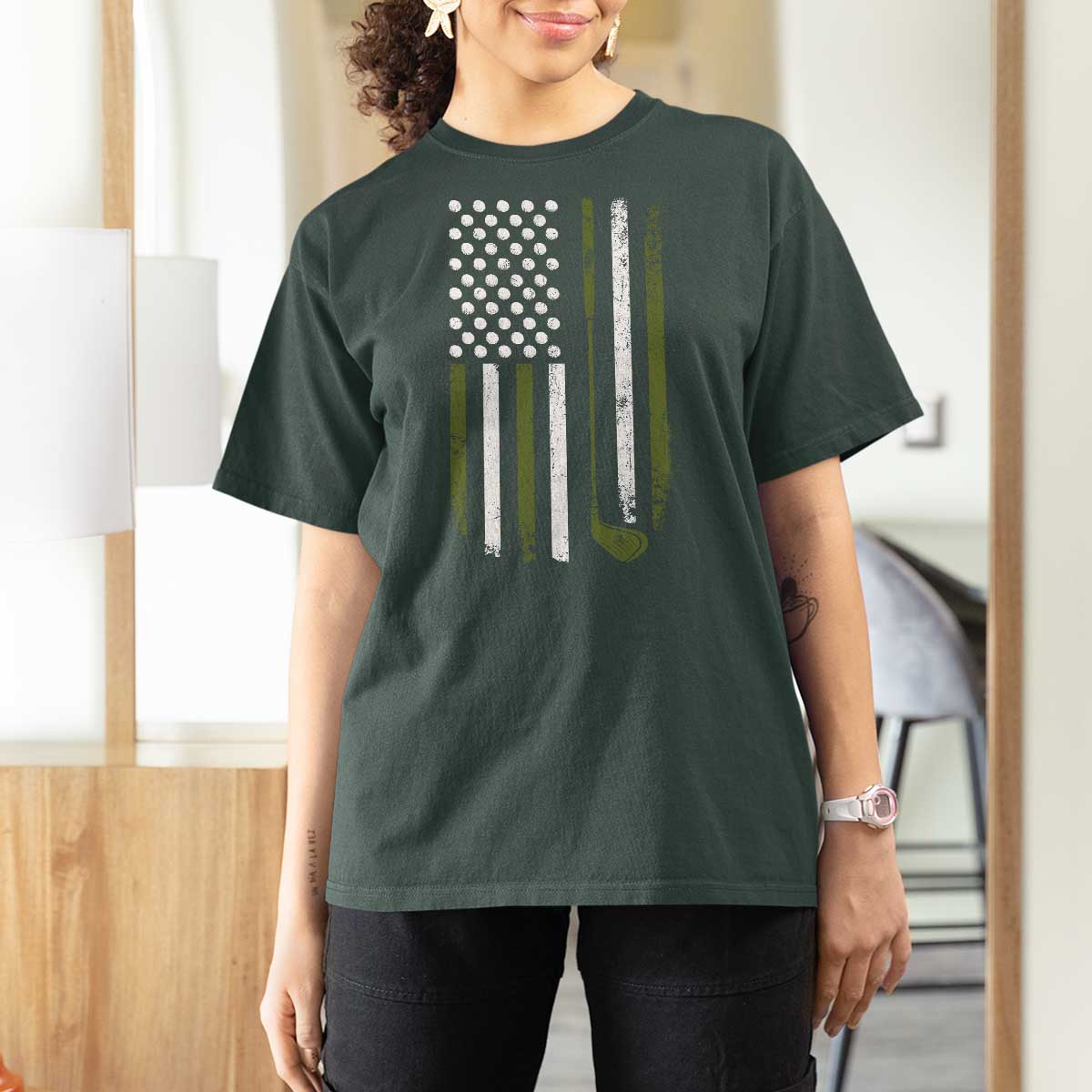 Retro American Flag Golf T Shirt For Women Golfer Funny Golf Club Golfing