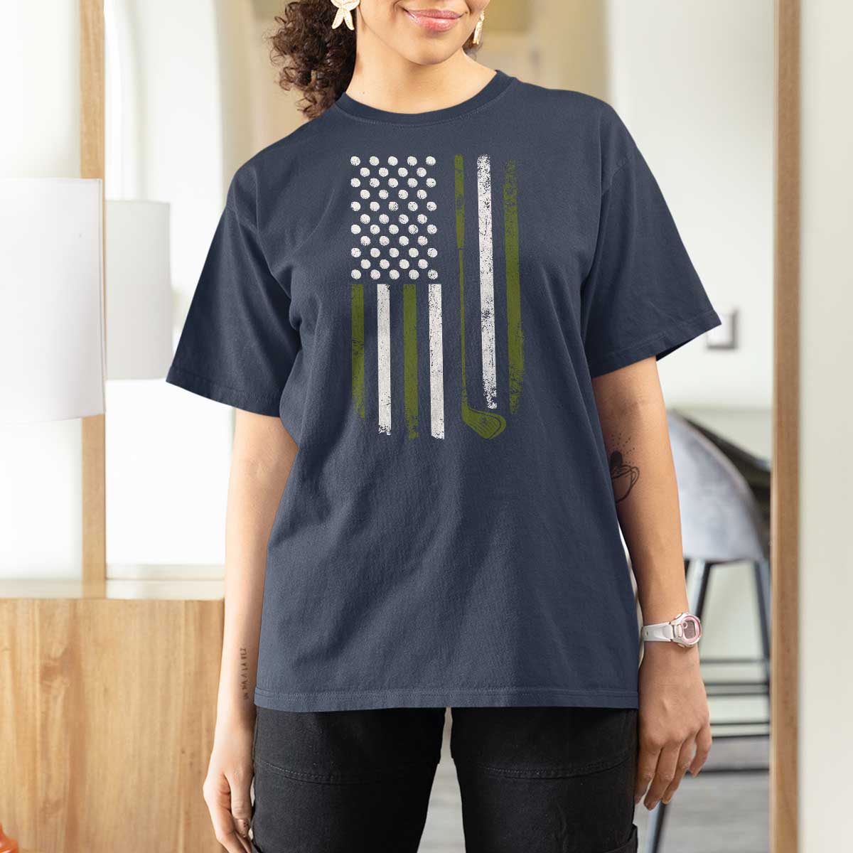 Retro American Flag Golf T Shirt For Women Golfer Funny Golf Club Golfing