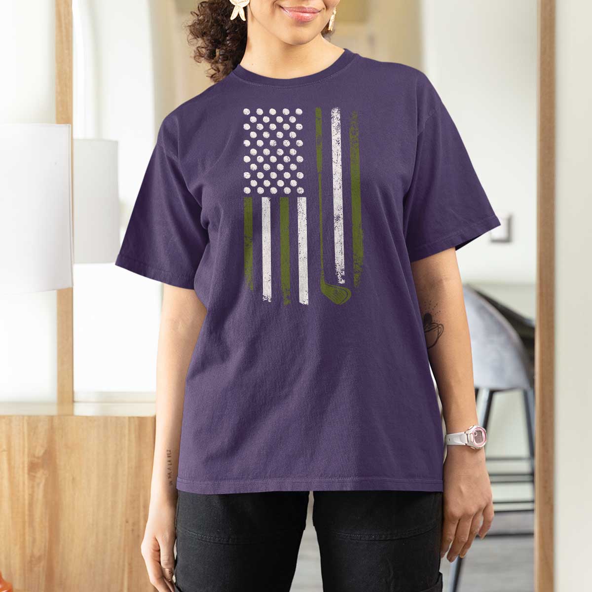 Retro American Flag Golf T Shirt For Women Golfer Funny Golf Club Golfing