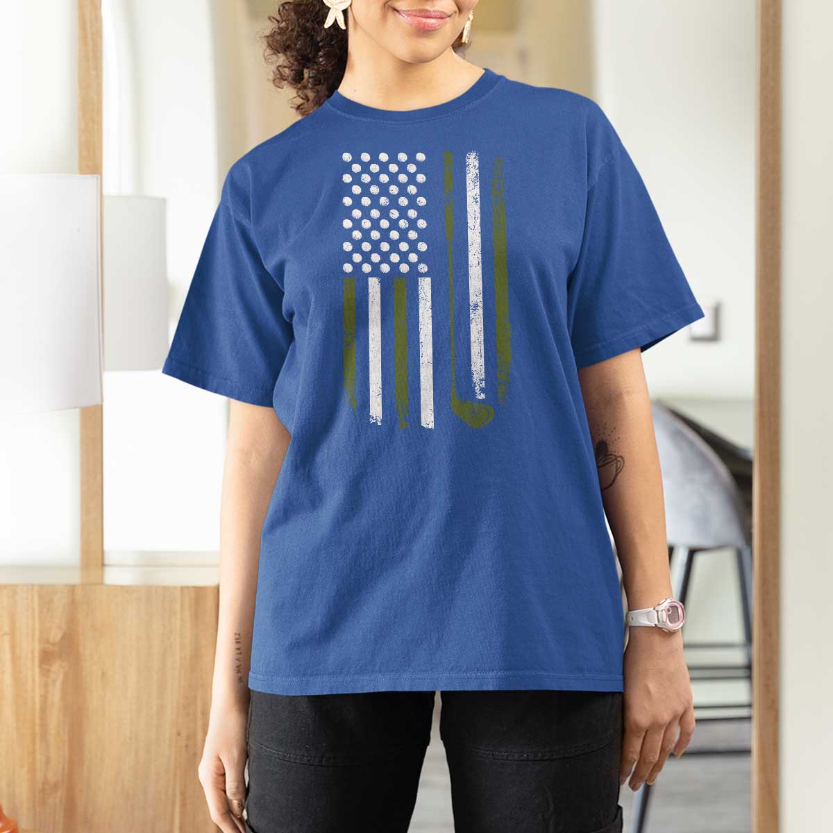 Retro American Flag Golf T Shirt For Women Golfer Funny Golf Club Golfing