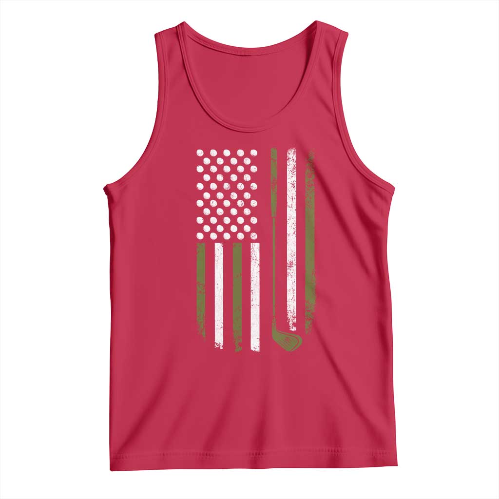 Retro American Flag Golf Tank Top Golfer Funny Golf Club Golfing