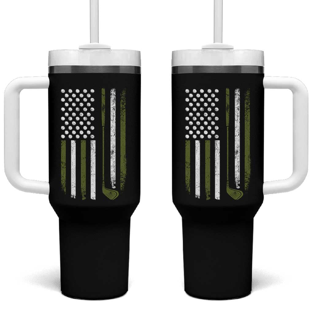 Retro American Flag Golf Tumbler With Handle Golfer Funny Golf Club Golfing