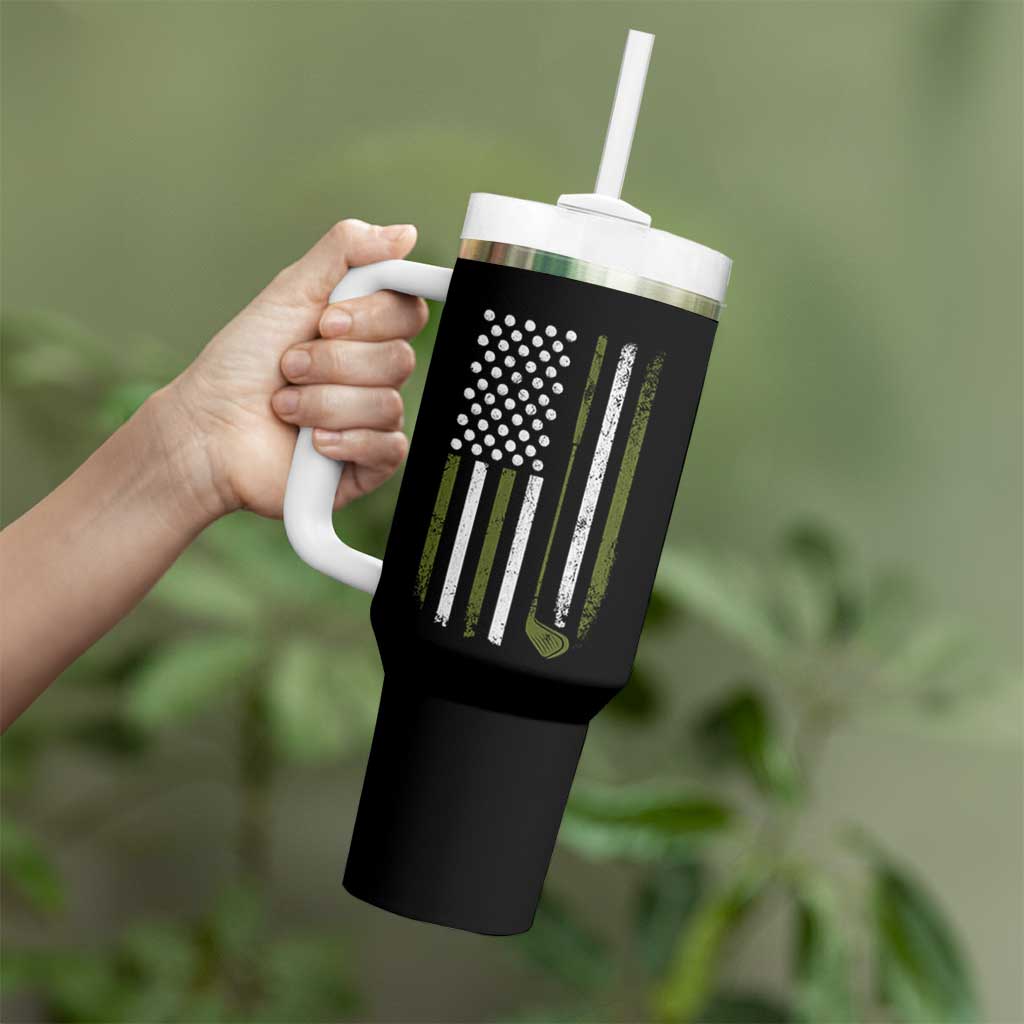 Retro American Flag Golf Tumbler With Handle Golfer Funny Golf Club Golfing