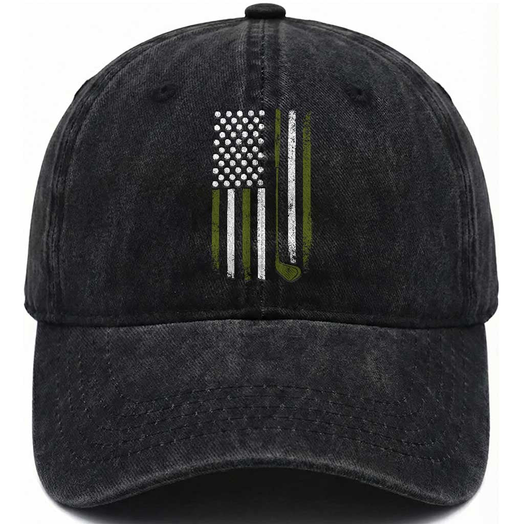 Retro American Flag Golf Washed Cotton Baseball Cap Golfer Funny Golf Club Golfing