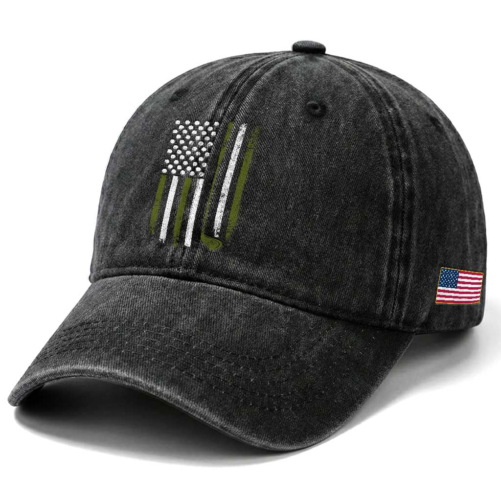 Retro American Flag Golf Washed Cotton Baseball Cap Golfer Funny Golf Club Golfing