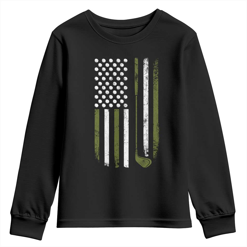 Retro American Flag Golf Youth Sweatshirt Golfer Funny Golf Club Golfing