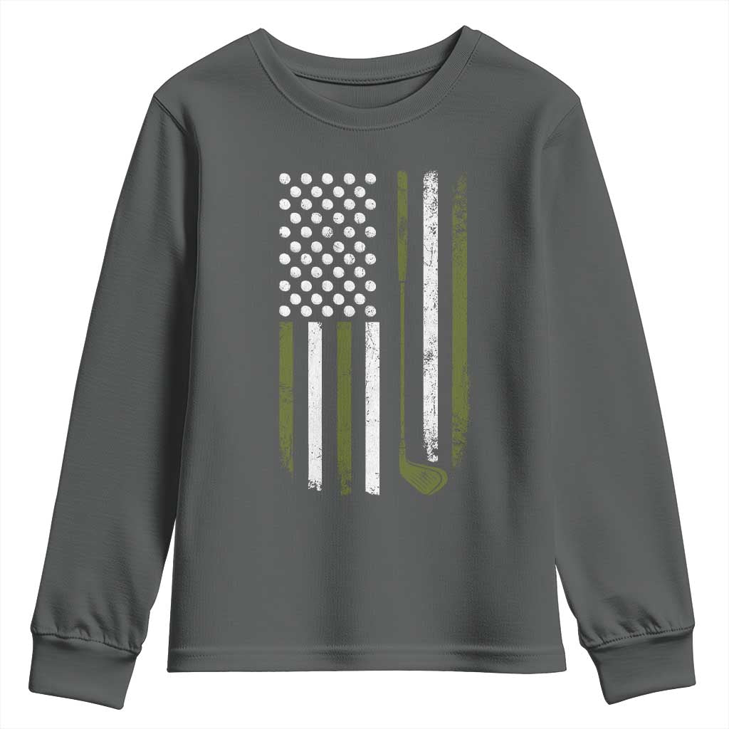 Retro American Flag Golf Youth Sweatshirt Golfer Funny Golf Club Golfing