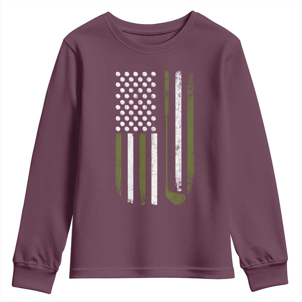 Retro American Flag Golf Youth Sweatshirt Golfer Funny Golf Club Golfing
