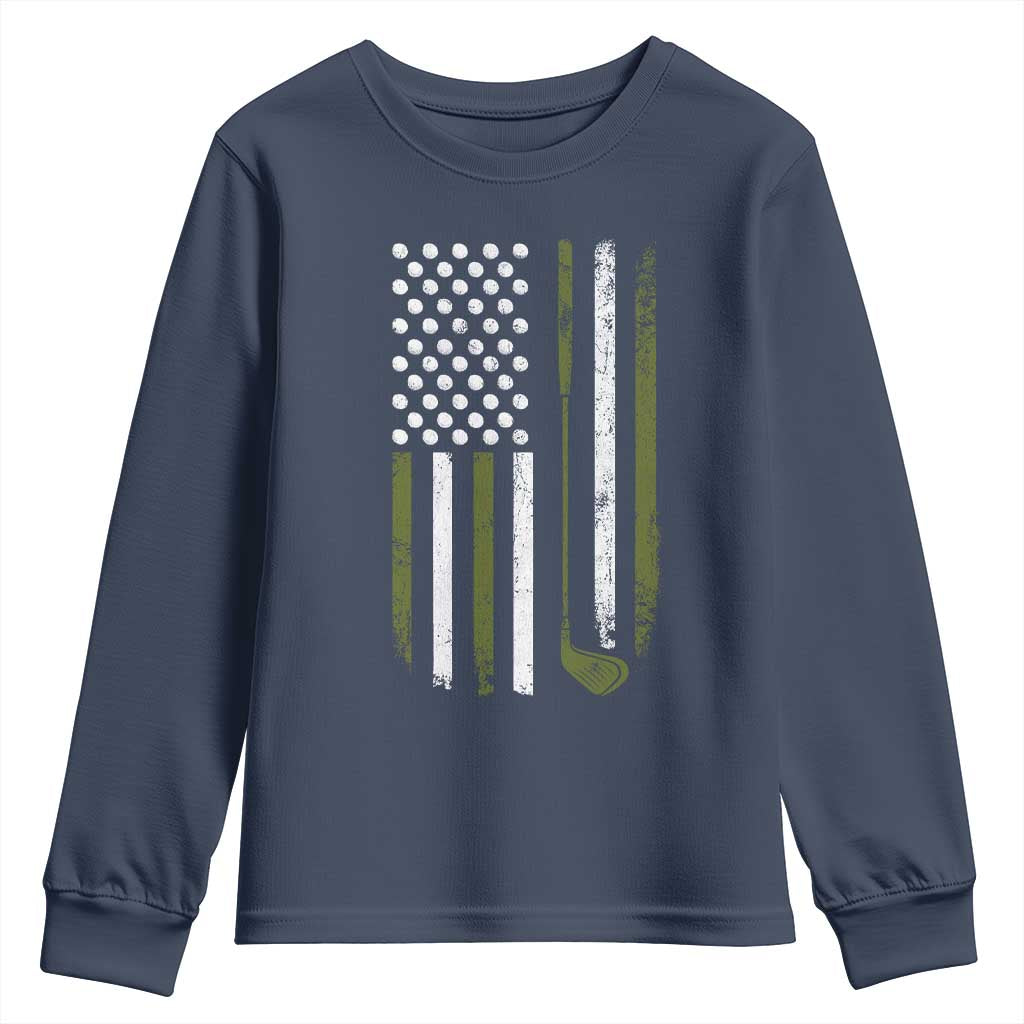 Retro American Flag Golf Youth Sweatshirt Golfer Funny Golf Club Golfing