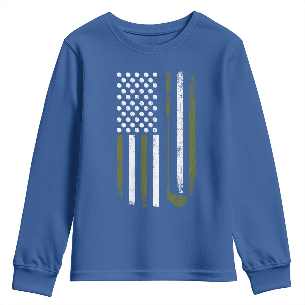 Retro American Flag Golf Youth Sweatshirt Golfer Funny Golf Club Golfing