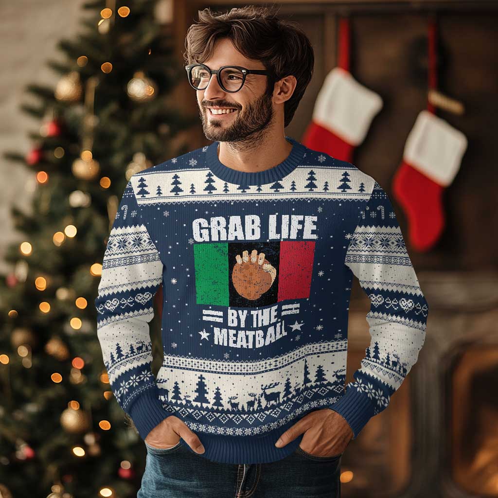 Funny Meatball Ugly Christmas Sweater Italian Food Italy Flag - Wonder Print Shop