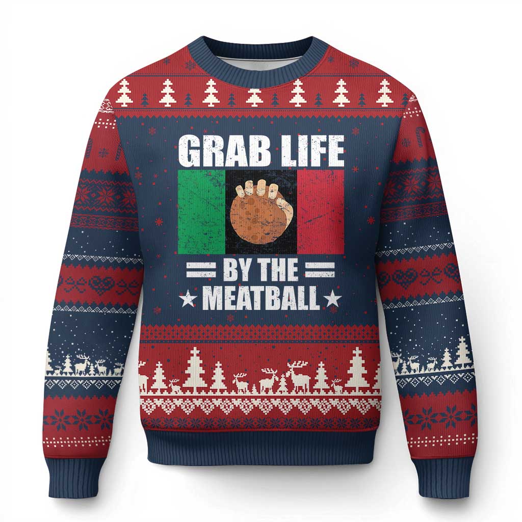 Funny Meatball Ugly Christmas Sweater Italian Food Italy Flag - Wonder Print Shop