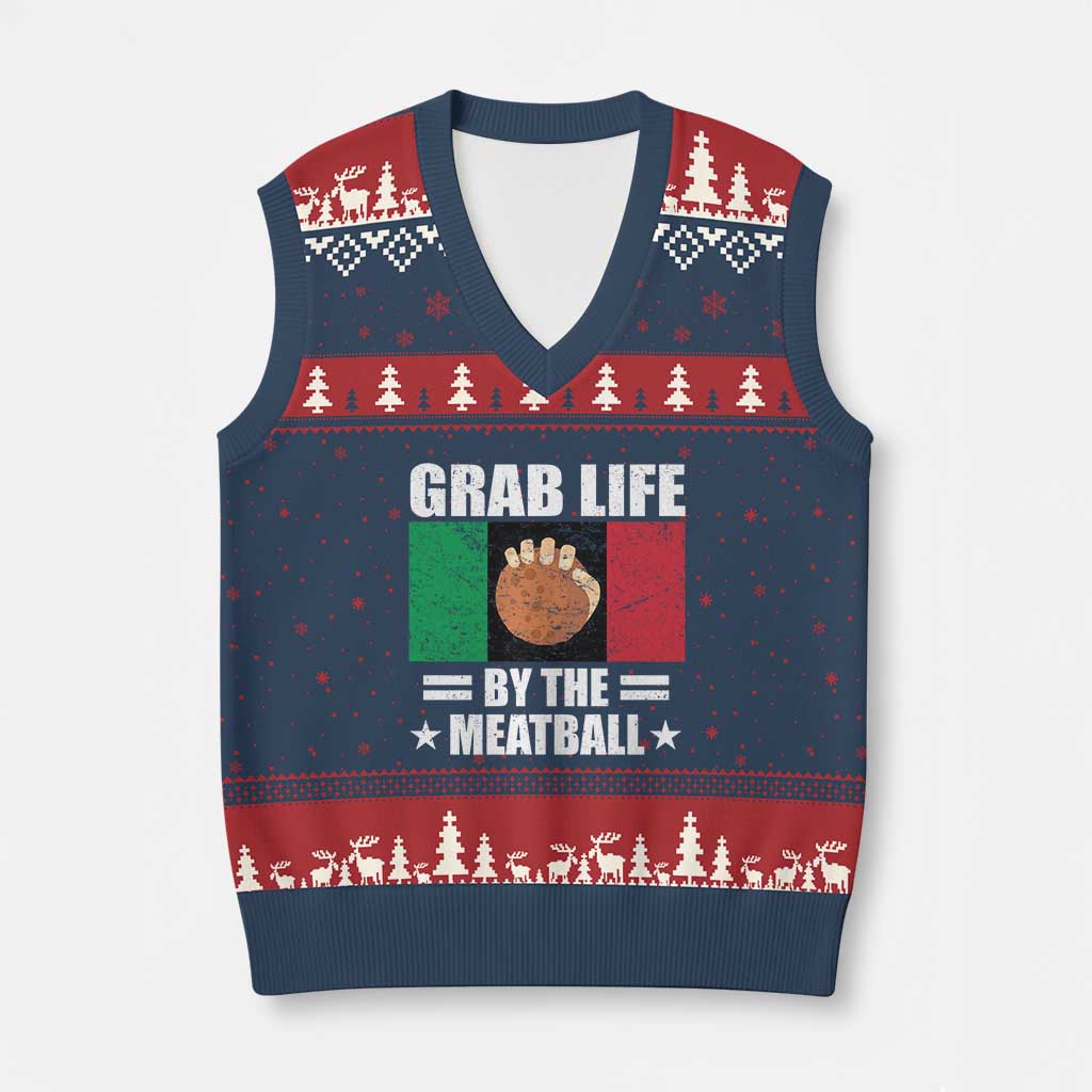 Funny Meatball V-Neck Knit Sweater Vest Italian Food Italy Flag - Wonder Print Shop