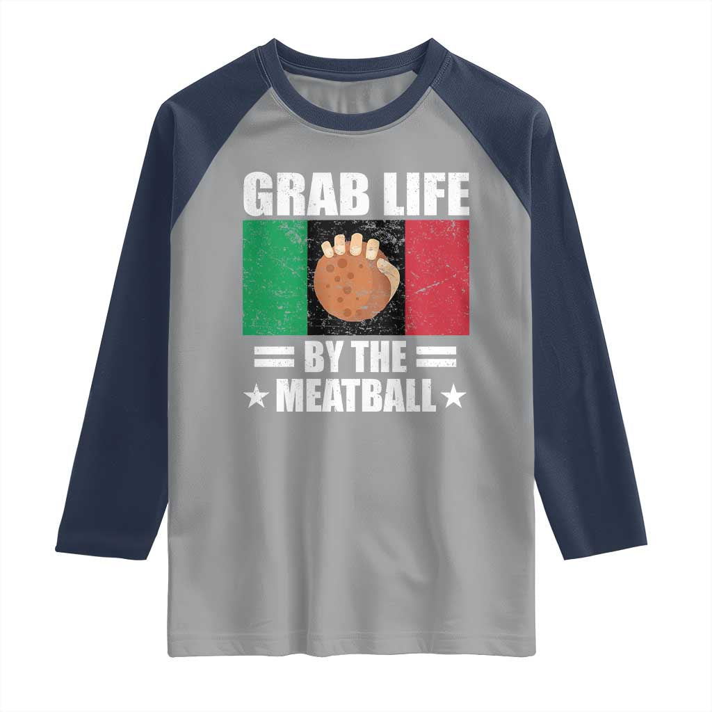 Funny Meatball Raglan Shirt Italian Food Italy Flag - Wonder Print Shop