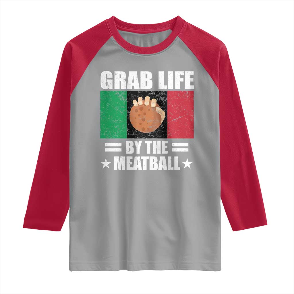 Funny Meatball Raglan Shirt Italian Food Italy Flag - Wonder Print Shop