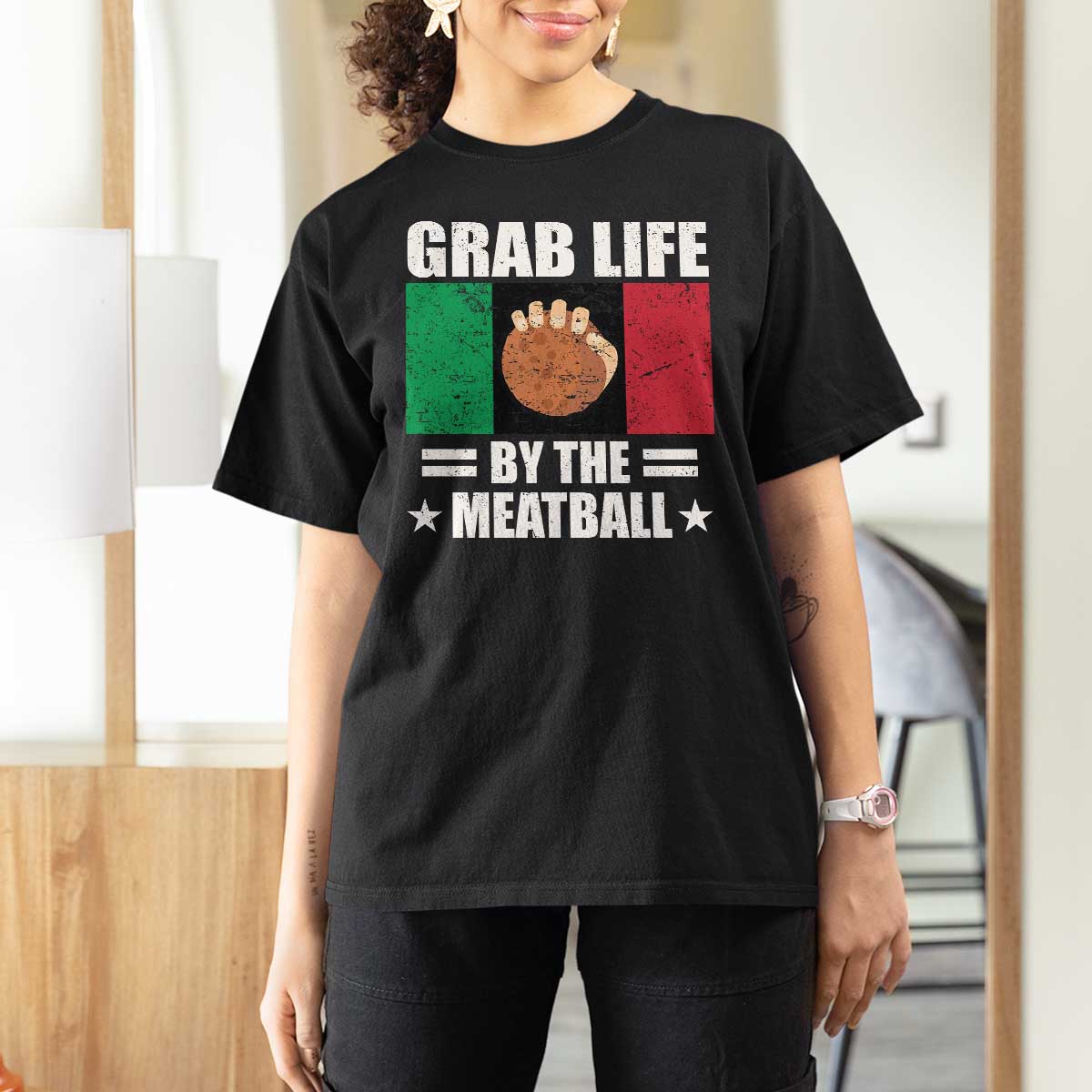 Funny Meatball T Shirt For Women Italian Food Italy Flag - Wonder Print Shop