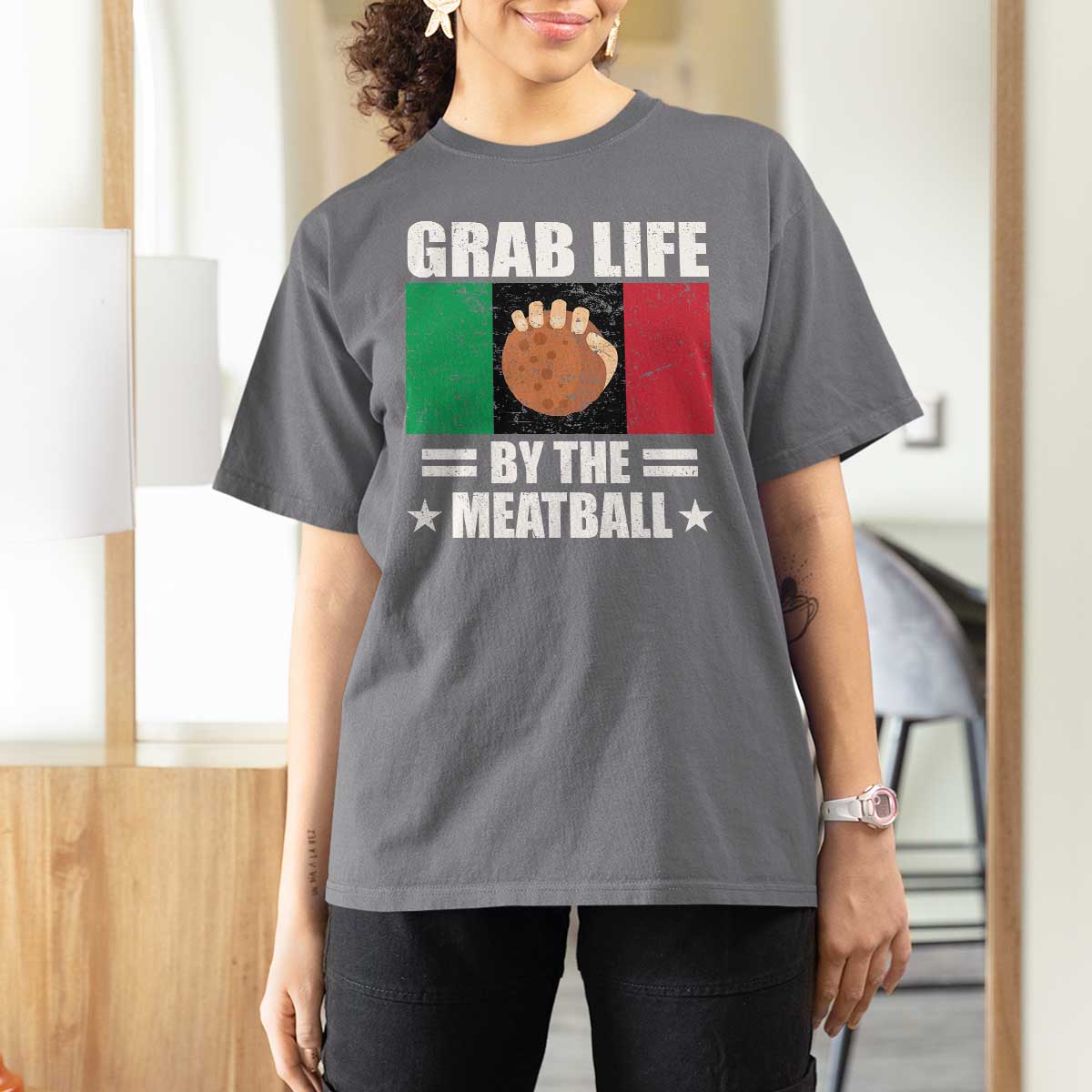 Funny Meatball T Shirt For Women Italian Food Italy Flag - Wonder Print Shop