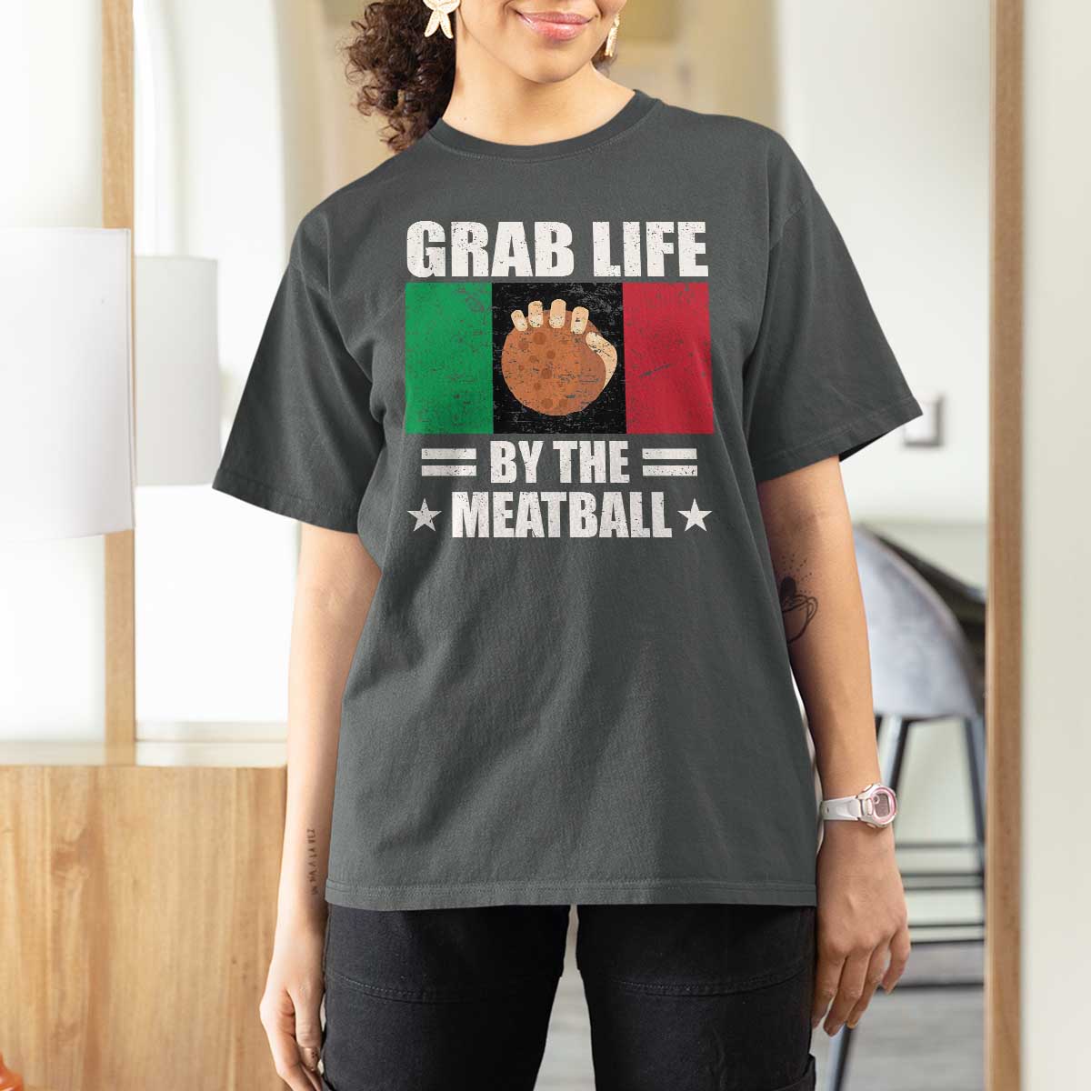 Funny Meatball T Shirt For Women Italian Food Italy Flag - Wonder Print Shop