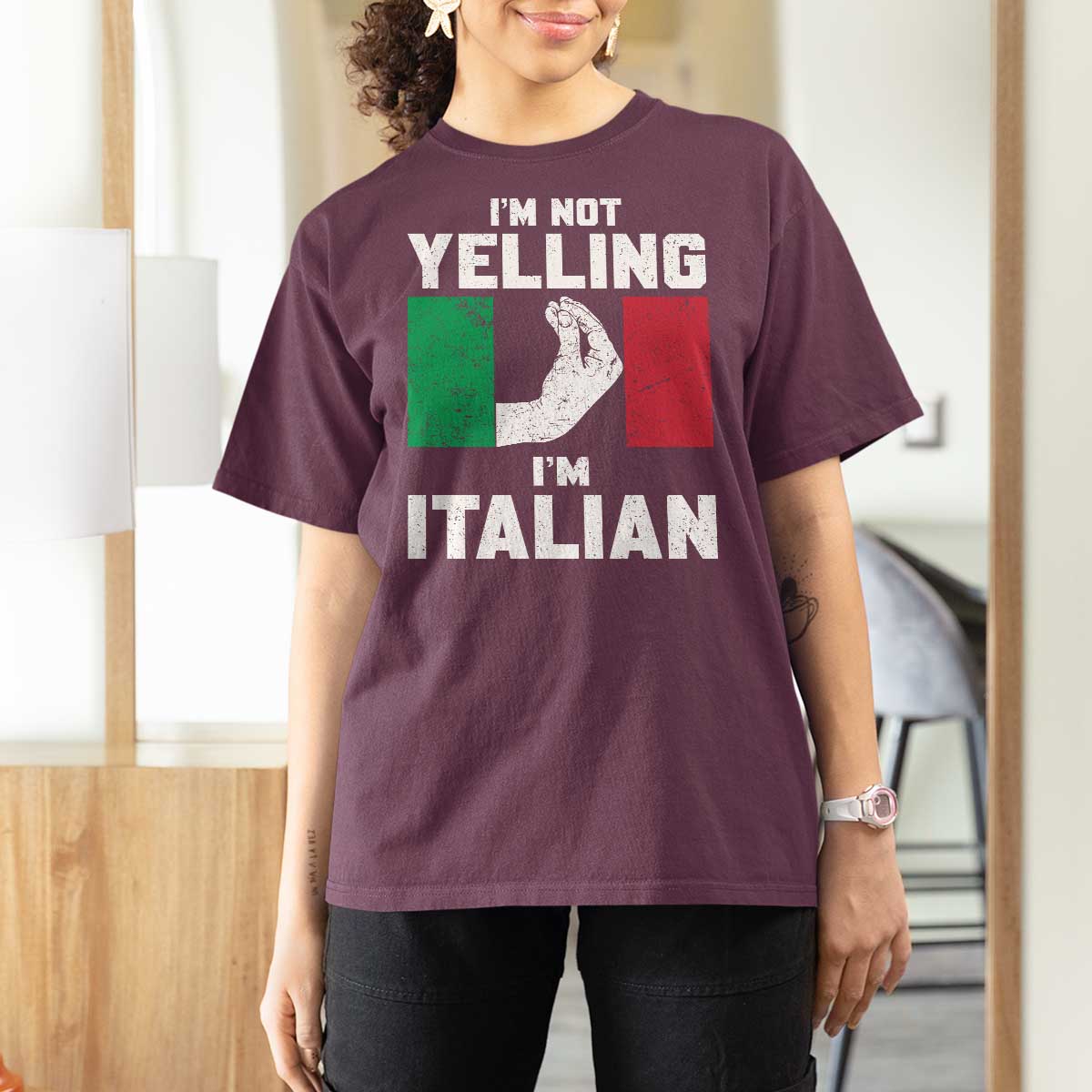 Funny Italian T Shirt For Women Im Not Yelling Im Italian Italy Flag - Wonder Print Shop