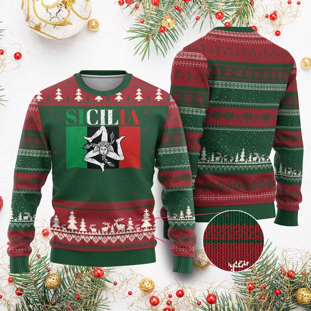 Italian Flag Ugly Christmas Sweater Pisa Tower Colosseum Classic Scooter Retro - Wonder Print Shop